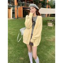 Lazy wind loose V-neck knitted cardigan autumn and winter solid color versatile cardigan age-reducing soft sweater jacket women average size
