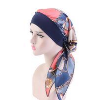 Chemoterapijos galvos juosta moterims, vasarinė lengva chemoterapijos kepurė su turbanu, šilkinė minkšta madinga galvos juosta Navy blue chain #1