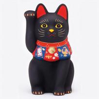 Yakushigama Lucky Charm Lucky Charm Maneki-neko (Large, Black) - (Includes Sticker) juoda