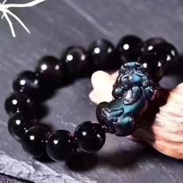 Natūralus irizuojantis juodasis obsidianas Pixiu apyrankė Nauja vieno apsisukimo apyrankė vyrams ir moterims, sėkmingas dovanų aksesuaras 16mm Pixiu bracelet gray