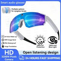 2026 New Smart Glasses Men 800W HD Photo Video Bluetooth Call Translation Anti Glare Running Baseball Sunglasses Cycling Glasses mėlyna