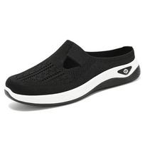 2026 Women's Summer Hollow Breathable Casual Shoes Lazy People Slip on Slippers Soft Soled Comfortable Flat Shoes Zapatos Mujer 36 juoda