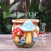 Mushroom Stoneware Succulent Flower Pot Living Room Decoration Planter Vintage Handicrafts Bonsai Pots Fairy Garden Personality 1 gray