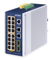 PLANET IP30 Industrial L2/L4 16-Port Valdomas L2/L4 Gigabit Ethernet (10/100/1000) Maitinimas per Eternetą (PoE) Aliuminis, Mėlyna