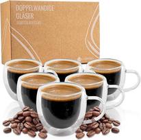 "Exitoso" Dvigubos sienelės latte macchiato stiklinės, 80 ml, 6 vnt., dvigubos sienelės, borosilikatinis stiklas, kavos puodeliai, kapučino stiklinės su rankenėle