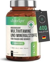 Multivitaminų tabletės su didele doze - 400 paros dozė Vitaminai, mineralai ir papildai A-Z Vitaminai + mineralai | Maisto papildas Moterims / vyrams Vegan Multivitaminų kompleksas VitaBright