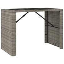 vidaXL Stalas su stikliniu stalviršiu, pilkas, 145x80x110cm, ratanas