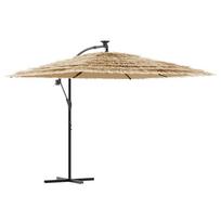 vidaXL Skėtis nuo saulės su LED/plieniniu stulpu, rudas, 269x269x235cm
