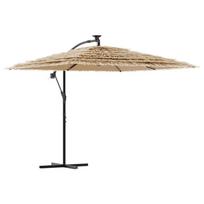 vidaXL Skėtis nuo saulės su LED/plieniniu stulpu, rudas, 246x246x230cm