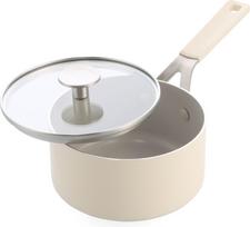 Kitchenaid - Coloured Aluminum Saucepan with Lid - Almond Cream - 16 cm
