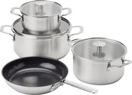 Kitchenaid - Stainless Steel Cookware Set: Casserole with Lid (16cm, 20cm, 24cm) + Frypan (24cm) - Silver