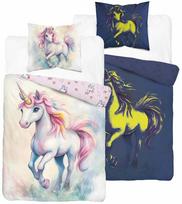 Vaikiškas patalynės užvalkalų komplektas Glow In The Dark Unicorn PPE-172, balta sp./rožinė sp./įvairių spalvų, 160 x 200 cm