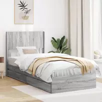 Lova Lovos rėmas su saugojimu ir nugara Pilka Sonoma 100 x 200 cm