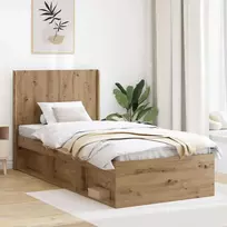 Lova Lovos rėmas su saugojimu ir nugara Artisano ąžuolo 90 x 190 cm