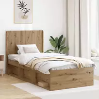 Lova Lovos rėmas su saugojimu ir nugara Artisano ąžuolo 75 x 190 cm