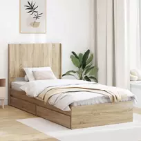 Lova Lovos rėmas su saugojimu ir nugara Sonoma ąžuolas 100 x 200 cm