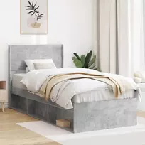 Lova Lovos rėmas su saugojimu ir nugara Betono pilka 90 x 190 cm