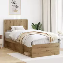 Lova Lovos rėmas su saugojimu ir nugara Artisano ąžuolo 90 x 190 cm