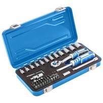 Hogert Įrankių rinkinys HT1R485, 53 vnt., CrV plienas, 1/4" veržliarakčio rankena, 72 dantys, metalinė dėžė