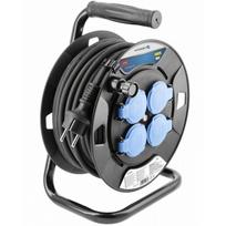 Hogert guminis izoliuotas kabelių ritė 20m HT1E720, 4 lizdai, 3000W, IP44, 1.5mm², ergonomiška rankena