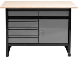 Vorel Darbo stalas 58455, 1160x600x840mm, 1160x600x20mm, 0.8-1mm, 5 stalčių, 15kg, 2 raktai, rutuliniai guoliai