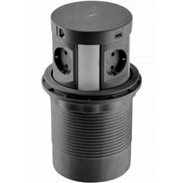Gtv AE-BPW4S120P-20, 120mm, 4xSHUKO, 2xUSB-A 3.1A, 2xRJ45, 5W belaidis įkroviklis, 1.5m laidas, juodas
