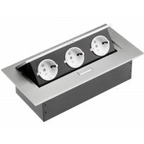Į stalą įmontuotas ilgintuvas 3x schuko, be laido, aliuminis; AE-PB03GS-53 GTV