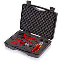 Fotovoltaikas instrumentu komplekts, KNIPEX, 97 91 01, precizitātes striptiera knaibles, kabeļu šķēres, crimpēšanas sistēmas knaibles, izturīgs plastmasas korpuss.
