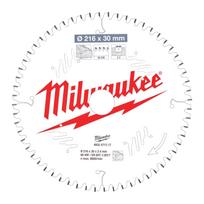 Milwaukee diskinio pjūklo geležtė kampiniam pjūklui 4932471317, 216mm, 30mm, 2.4mm, 60 dantų, ATB, -5°, smulkus pjovimas