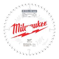 Milwaukee diskinio pjūklo geležtė CSB MS W 4932471316, 216mm, 30mm, 2.4mm, 48 dantų, ATB, -5°, PTFE danga, lazeriu pjauti plyšiai