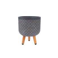 Puķu pods PAO D24xH29.5cm ar koka kājām, tumši pelēks 89190