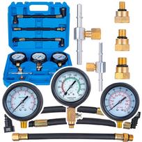 Geko Motociklo suspaudimo ir degalų slėgio testeris G02511, 0–7 bar, 0–20 kPa, 0–1 bar, slėgio žarnelės, jungtys