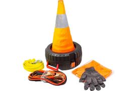 Forcekraft FK-1014 automobilio avarinis įrankių rinkinys, 14 vnt., 50653, vilkimo trosas, užvedimo laidai, pirštinės, peilis