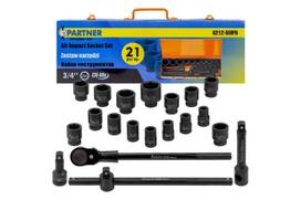 Partner įrankių rinkinys 21 vnt. 3/4" PA-6212-5MPB, CrMo, 21 vnt., 6/12 taškų, metalinė dėžė