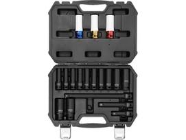 Yato smūginis lizdų rinkinys YT-10566, 18 vnt., 1/2" (12,7 mm), CrMo, 43-47 HRC, šešiakampis, ilgas, fosfatuotas
