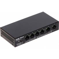 Ruijie RG-ES106D-P V2 6 prievadų 10/100Mbps nevaldoma tinklo jungtis su 4×PoE+ (54W), skirta pastatyti ant stalo, juoda