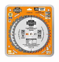CMT Pjūklų diskų rinkinys K250M-X02, 2 vnt., 250x2,6/30mm, Z24/40, 20°, 10° ATB, minkšta/kieta mediena, fanera, OSB