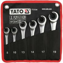 Yato veržliarakčių rinkinys YT-01344 8-19mm 6vnt 72T, CrV plienas, kietumas 42-49 HRC, As-Drive profilis, pusiau atviras dizainas