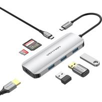 Vention dokas stotis TOJHB 7-in-1, 4K HDMI, 3 USB 3.0, 100W PD, SD/TF kortelių skaitytuvas, pilka