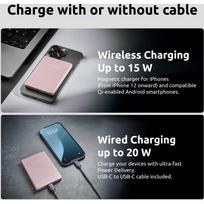 Intenso Power Bank 7344023 5000 mAh, 15 W belaidis įkrovimas, 20 W USB-C PD, plonas, rožinis