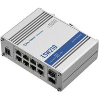 Teltonika jungiklis TSW210 8 x 10/100/1000Mbps, 2 SFP, IP30, DC 7-57 V, DIN montavimas, aliuminis