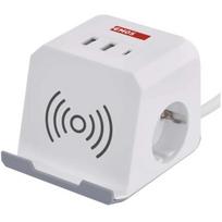 Emos Ilgintuvas MODELIS P0222CQ, 2m, 2×2P+PE, 3 680W, 2×USB-A, 1×USB-C, Qi, vaikų apsauga