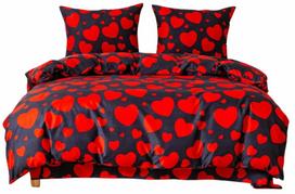Patalynės užvalkalų komplektas Red Hearts PEB-1052, juoda sp./raudona sp., 70 x 80 cm, 160 x 200 cm