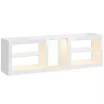 TV staliukas su RGB LED apšvietimu, modernus TV baldas su reguliuojamomis stiklinėmis lentynomis, televizoriams iki 75 colių, baltas