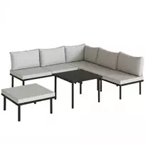 Lauko baldų komplektas 5-6 asmenims, terasos baldų komplektas su dviviete sofa, 2 kėdėmis, kampine kėde, lameliniu stalu ir kojų atrama