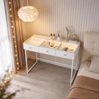 VANITII modernaus stiliaus tualetinis staliukas su reguliuojamu LED apšvietimu, trimis stalčiais ir didele saugojimo vieta. Baltas. Matmenys: 115 x 55 x 81 cm, Balta
