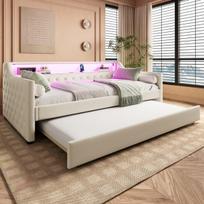 Dienos lova su LED, USB, ištraukiama lova, 90x200 cm, 1 vnt