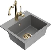 Mexen Milo vienos kameros granito kriauklė su virtuviniu maišytuvu Carla, pilka - 6505-71-670700-50, 435x410x171 mm
