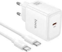Telefono GaN įkroviklis Hoco USB C PD AVS 40W max 60W su USB C - USB C laidu N83 baltas