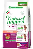 Natural Trainer Cat adult Sterilised lašiša su lašiša 1.5kg + 2konservai
